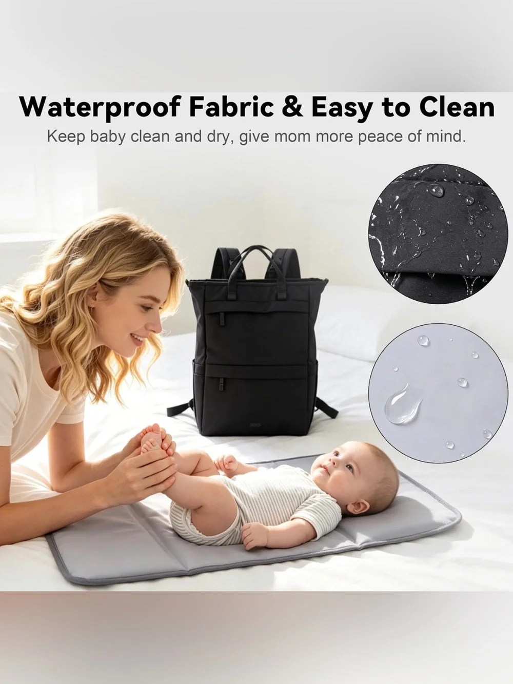 New Diaper bag  Black Tote Backpack - with changing pad